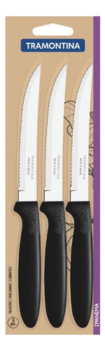 Faca Churrasco Tramontina 3 Peças Ipanema Aço Inox Preto