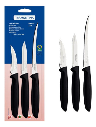 Jogo De Faca Plenus 3 Peças Tramontina 23498/012 Aço Inox Preto