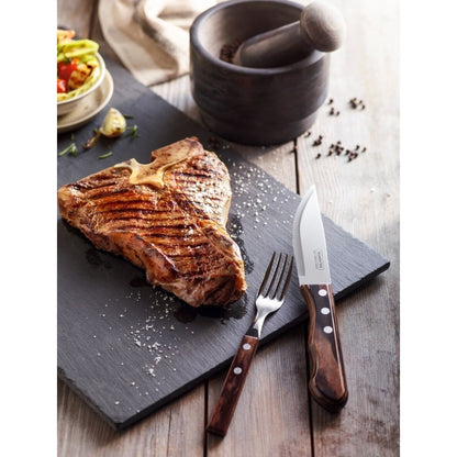 Jogo de Talheres Jumbo para Churrasco Tramontina em Aço Inox com Cabo Castanho Polywood 4 Peças