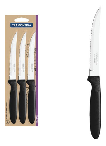 Faca Churrasco Tramontina 3 Peças Ipanema Aço Inox Preto