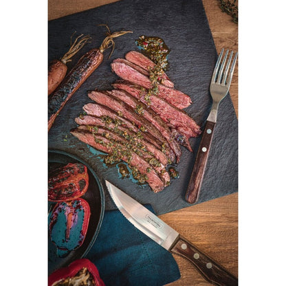 Jogo de Talheres Jumbo para Churrasco Tramontina em Aço Inox com Cabo Castanho Polywood 4 Peças