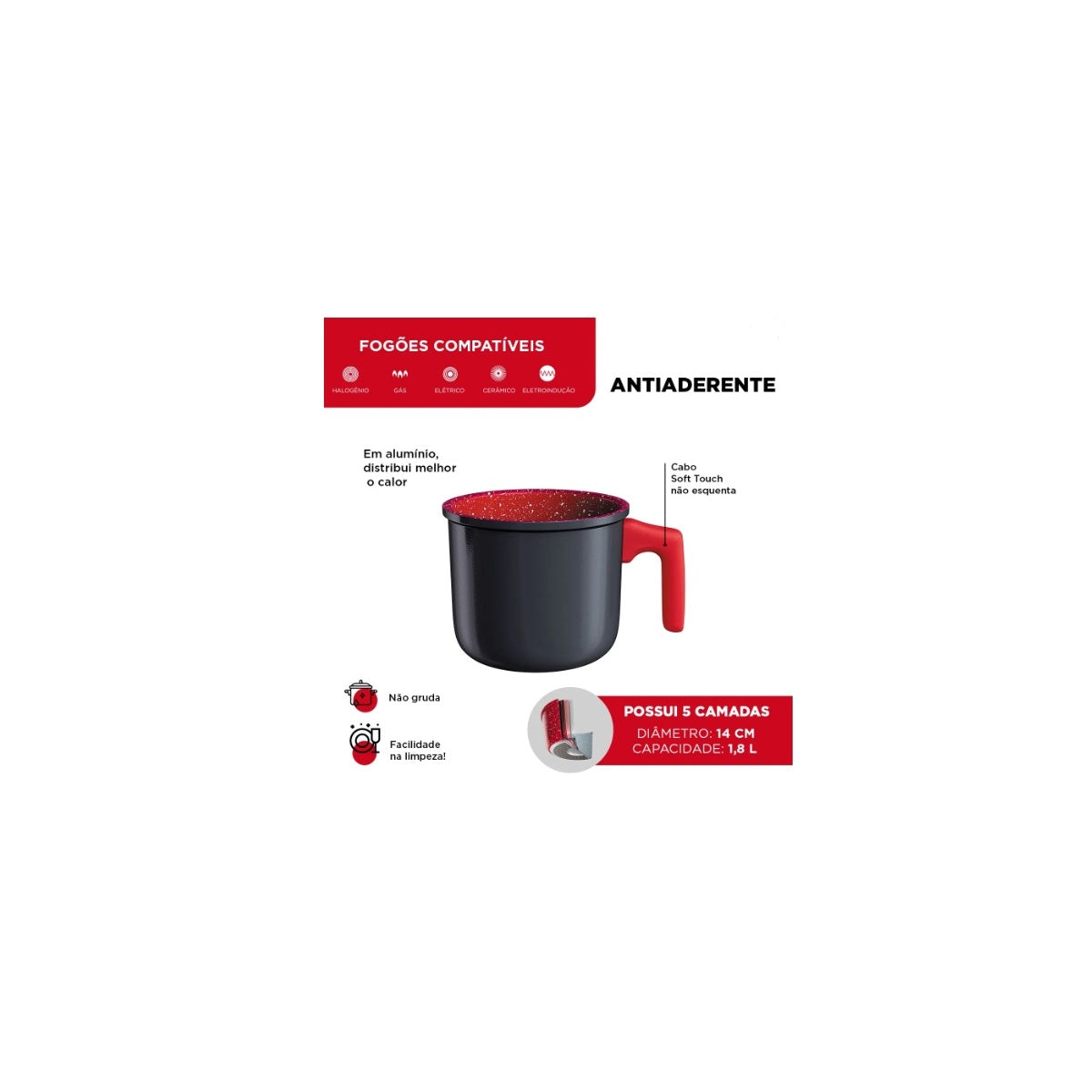 Fervedor Colorstone 14cm Titânio Indução Antiaderente