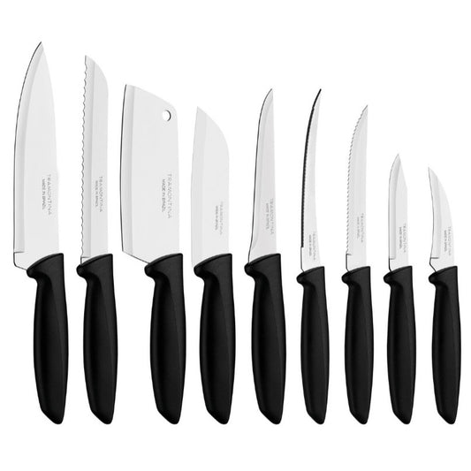 Jogo de Facas Tramontina Plenus com Lâminas em Aço Inox e Cabos de Polipropileno Preto 9 Peças