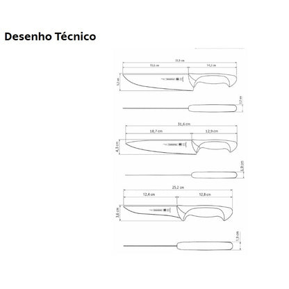Jogo de Facas para Churrasco Tramontina em Aço Inox com Cabo Polipropileno 4 Peças Premium
