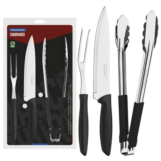 Kit para Churrasco Tramontina Plenus com Lâminas em Aço Inox e Cabos de Polipropileno Preto 3 Peças