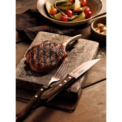 Jogo de Talheres Jumbo para Churrasco Tramontina em Aço Inox com Cabo Castanho Polywood 4 Peças