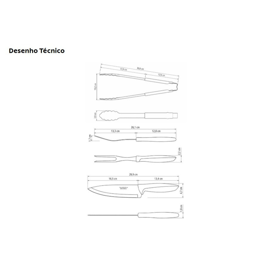 Kit para Churrasco Tramontina Plenus com Lâminas em Aço Inox e Cabos de Polipropileno Preto 3 Peças