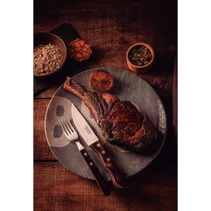 Jogo de Talheres Jumbo para Churrasco Tramontina em Aço Inox com Cabo Castanho Polywood 4 Peças